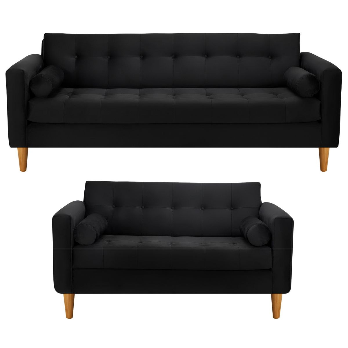 BODEVIR - Sofa Retro 3CG+2C Felpa 04 Negro