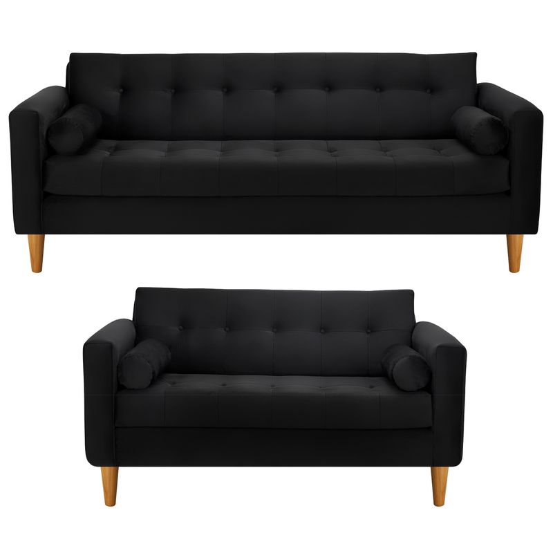 BODEVIR - Sofa Retro 3CG+2C Felpa 04 Negro