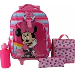 DISNEY - Pack Escolar 4PCS Mochila con ruedas Estuche Botella Lonchera Minnie