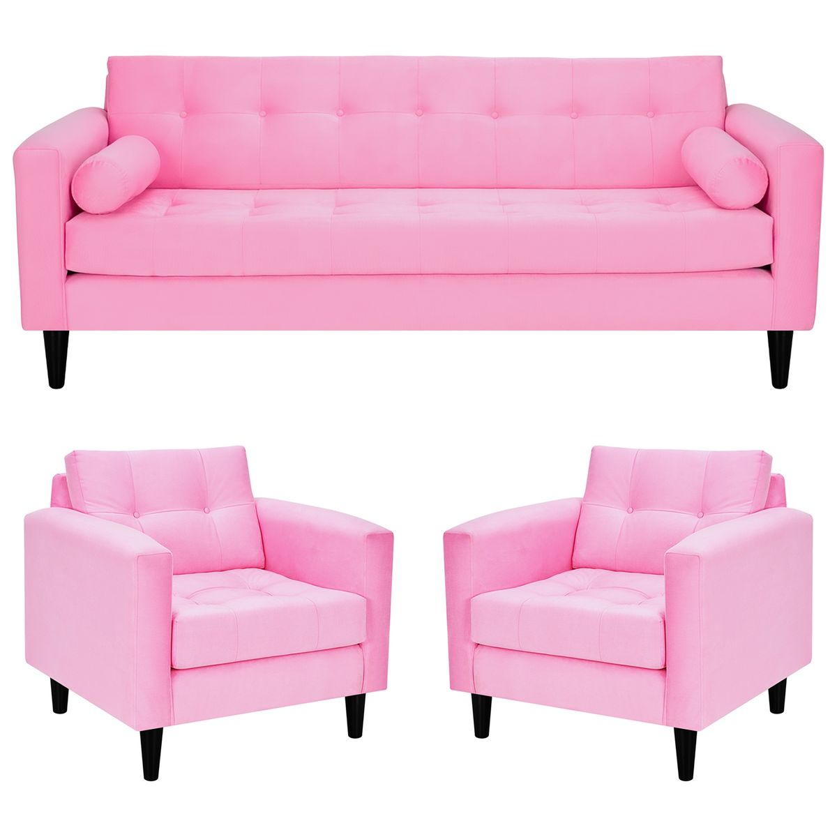 BODEVIR - Sofa Retro 3CG+1+1 Felpa 00 Rosado