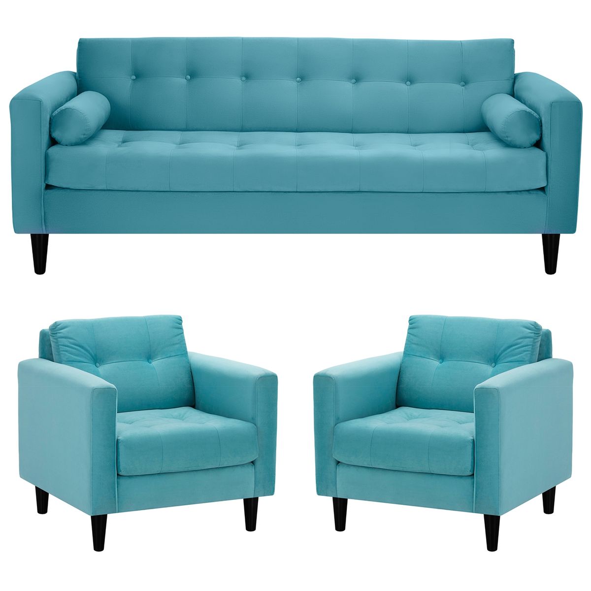 BODEVIR - Sofa Retro 3CG+1+1 Felpa 00 Turquesa
