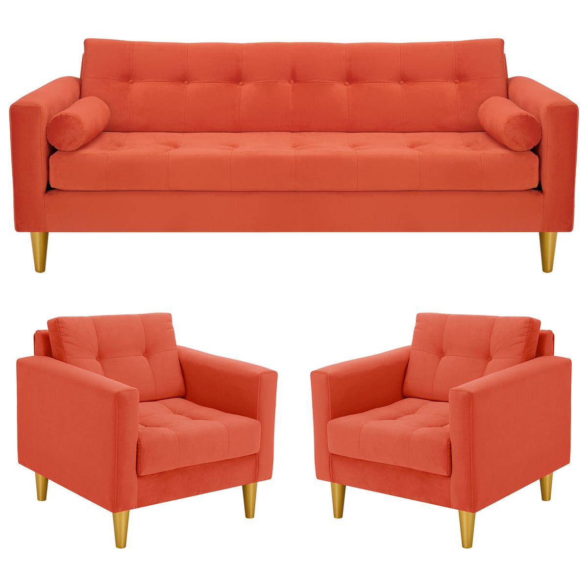 BODEVIR - Sofa Retro 3CG+1+1 Felpa 01 Naranja