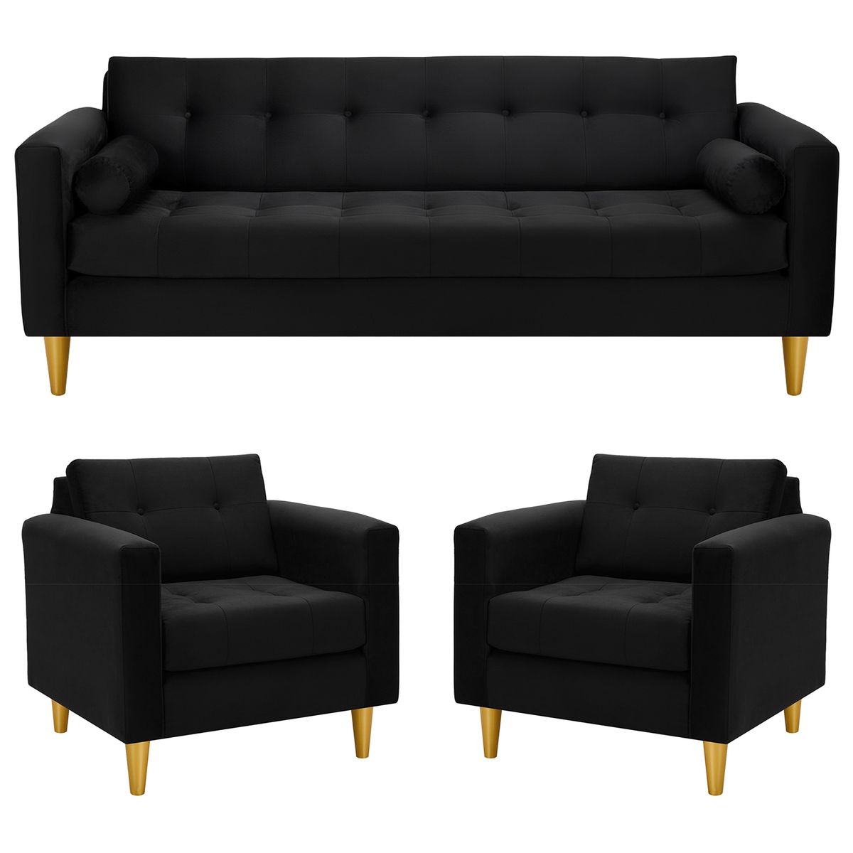 BODEVIR - Sofa Retro 3CG+1+1 Felpa 01 Negro