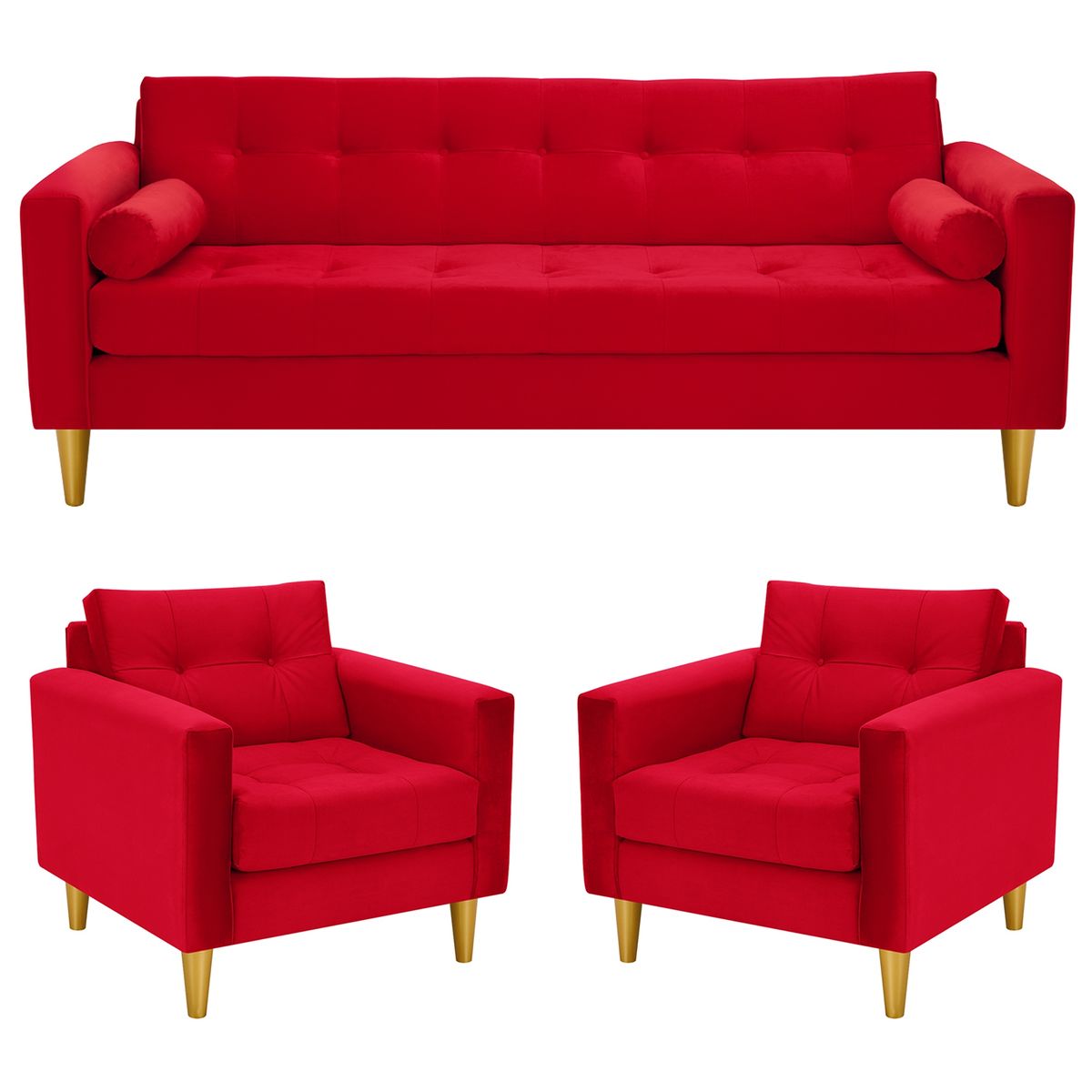 BODEVIR - Sofa Retro 3CG+1+1 Felpa 01 Rojo