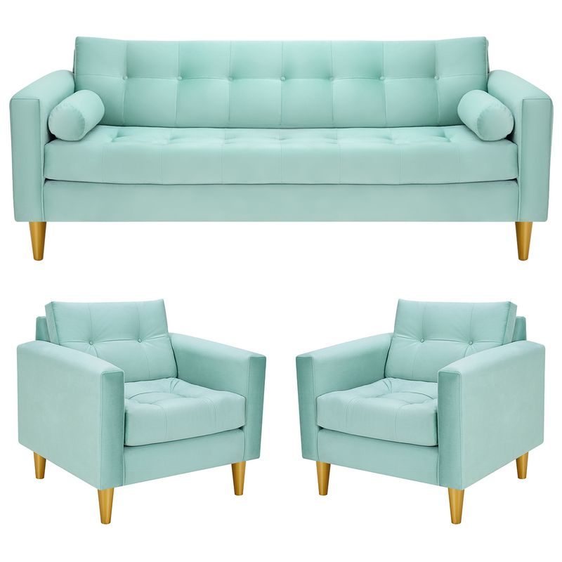 BODEVIR - Sofa Retro 3CG+1+1 Felpa 01 Verde Agua
