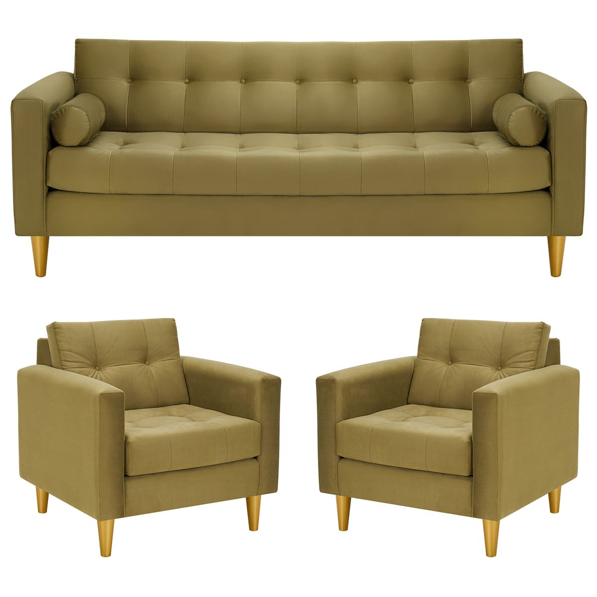 BODEVIR - Sofa Retro 3CG+1+1 Felpa 01 Verde Musgo