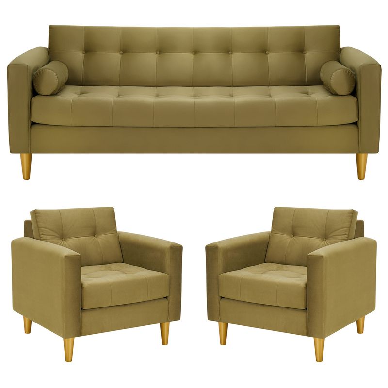 BODEVIR - Sofa Retro 3CG+1+1 Felpa 01 Verde Musgo