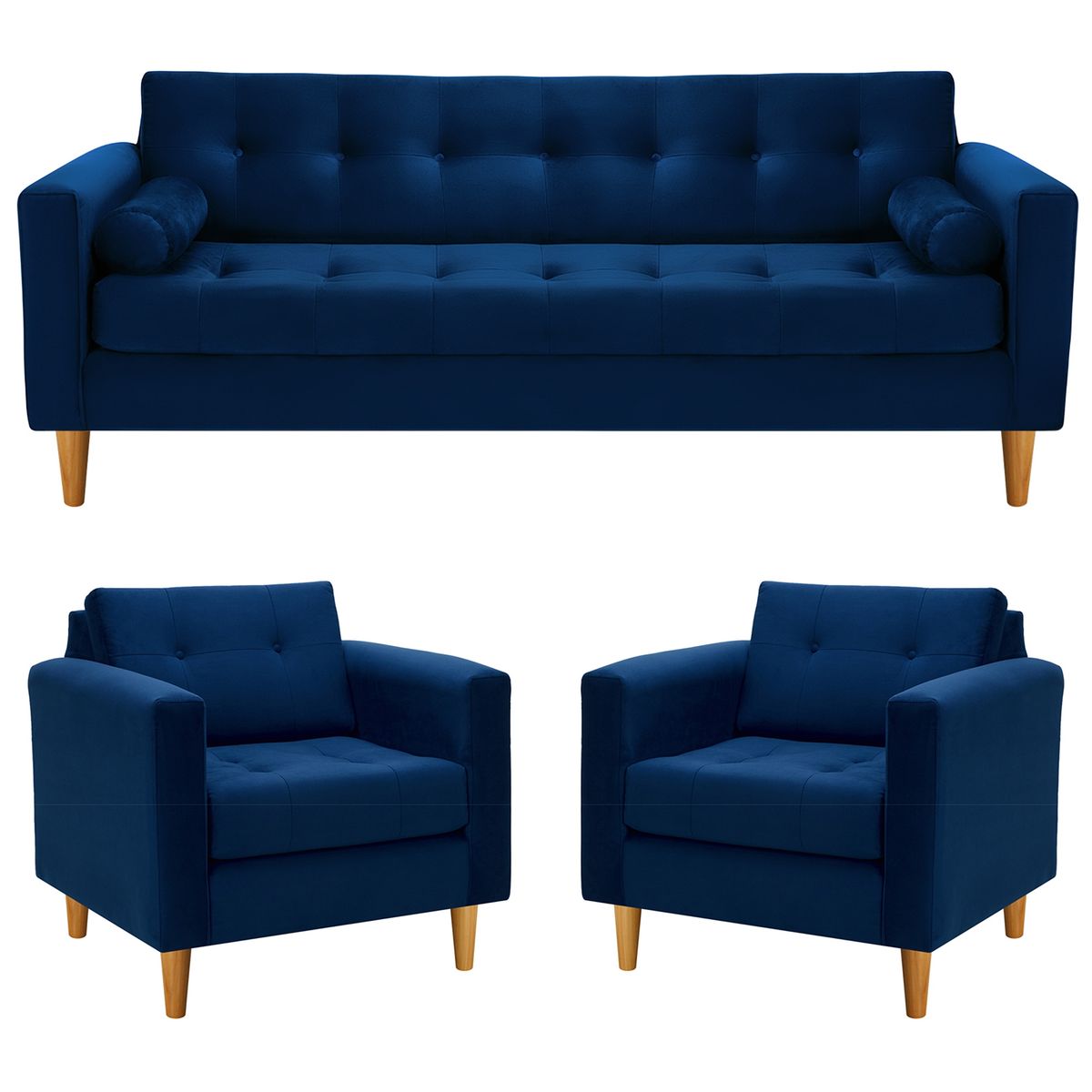 BODEVIR - Sofa Retro 3CG+1+1 Felpa 04 Azul Marino