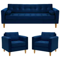 BODEVIR - Sofa Retro 3CG+1+1 Felpa 04 Azul Marino