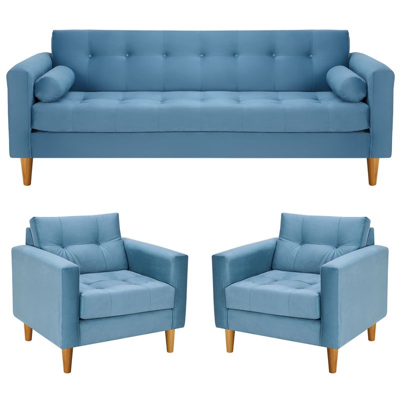 BODEVIR - Sofa Retro 3CG+1+1 Felpa 04 Azul Petroleo