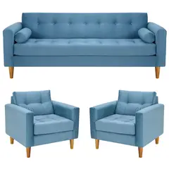 BODEVIR - Sofa Retro 3CG+1+1 Felpa 04 Azul Petroleo