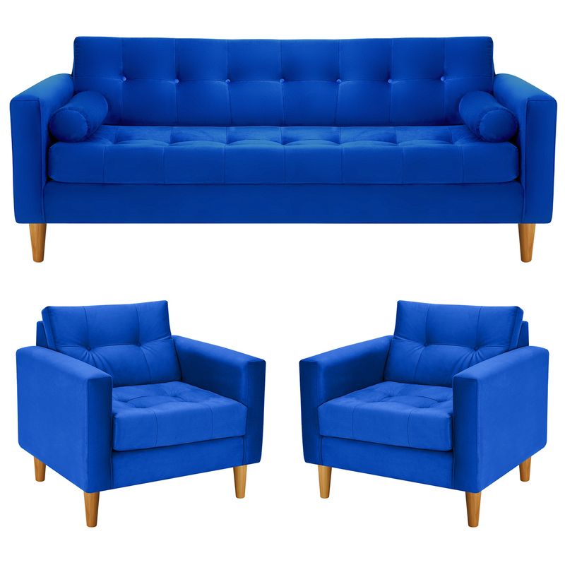 BODEVIR - Sofa Retro 3CG+1+1 Felpa 04 Azul Rey