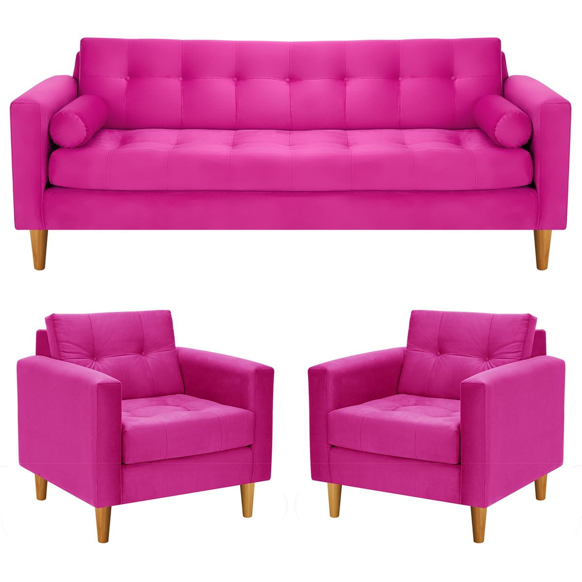 BODEVIR - Sofa Retro 3CG+1+1 Felpa 04 Fucsia