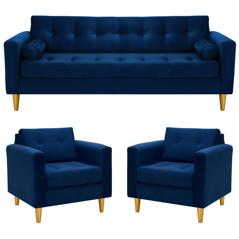 BODEVIR - Sofa Retro 3CG+1+1 Felpa 01 Azul Marino
