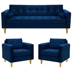 BODEVIR - Sofa Retro 3CG+1+1 Felpa 01 Azul Marino