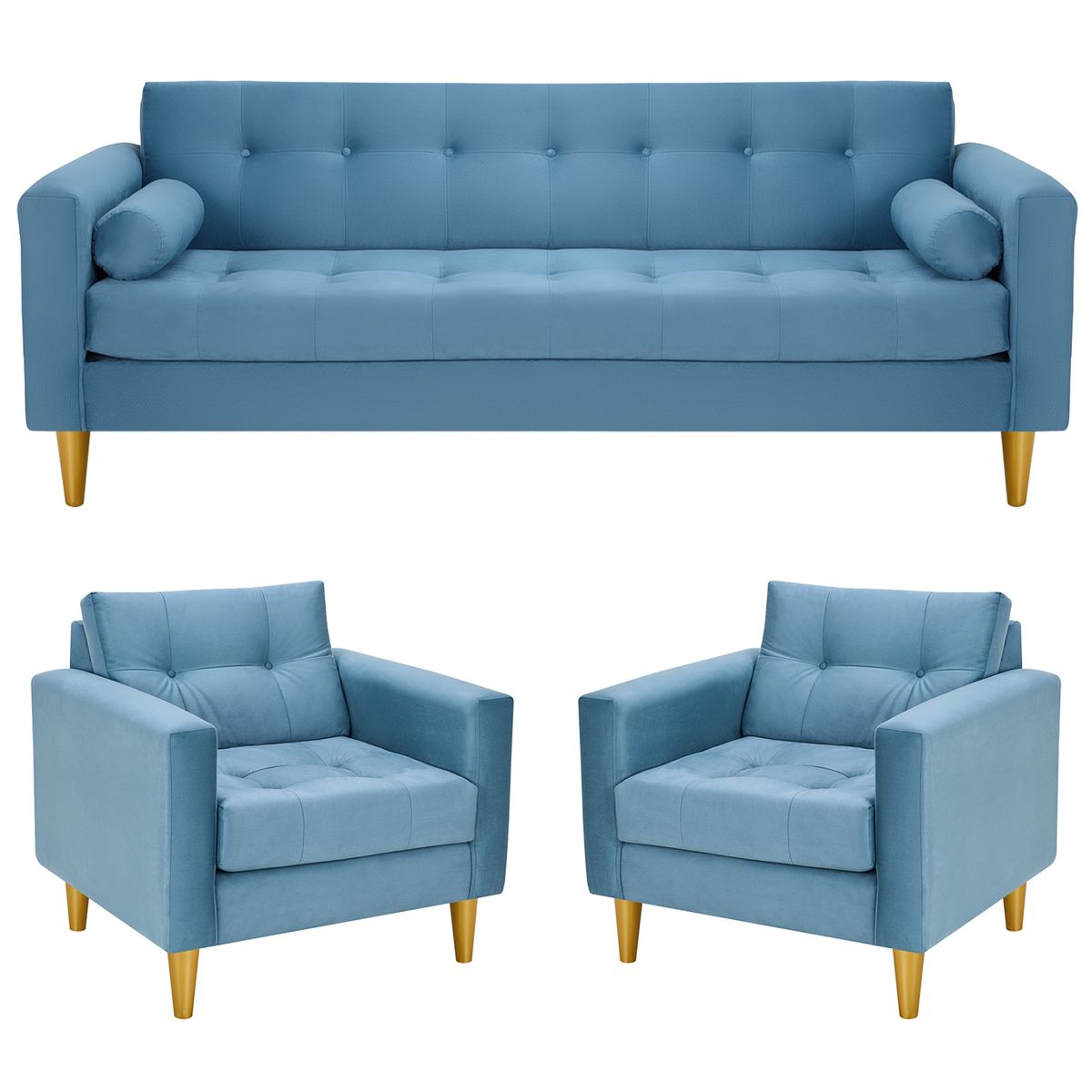 BODEVIR - Sofa Retro 3CG+1+1 Felpa 01 Azul Petroleo