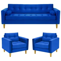 BODEVIR - Sofa Retro 3CG+1+1 Felpa 01 Azul Rey
