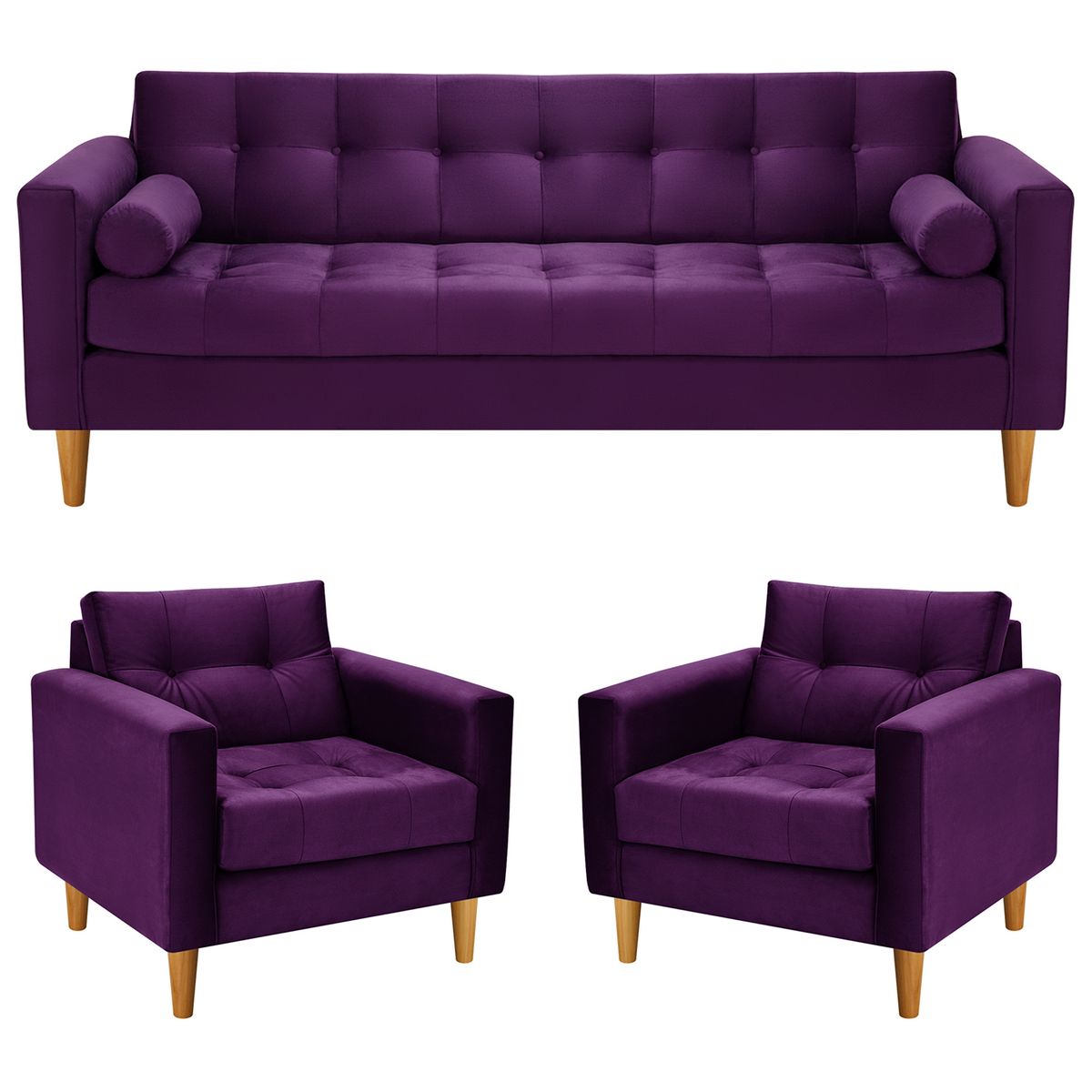 BODEVIR - Sofa Retro 3CG+1+1 Felpa 04 Morado