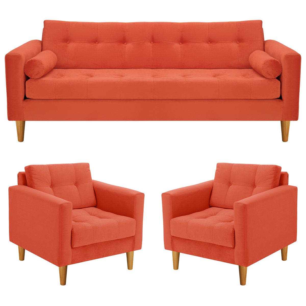 BODEVIR - Sofa Retro 3CG+1+1 Felpa 04 Naranja