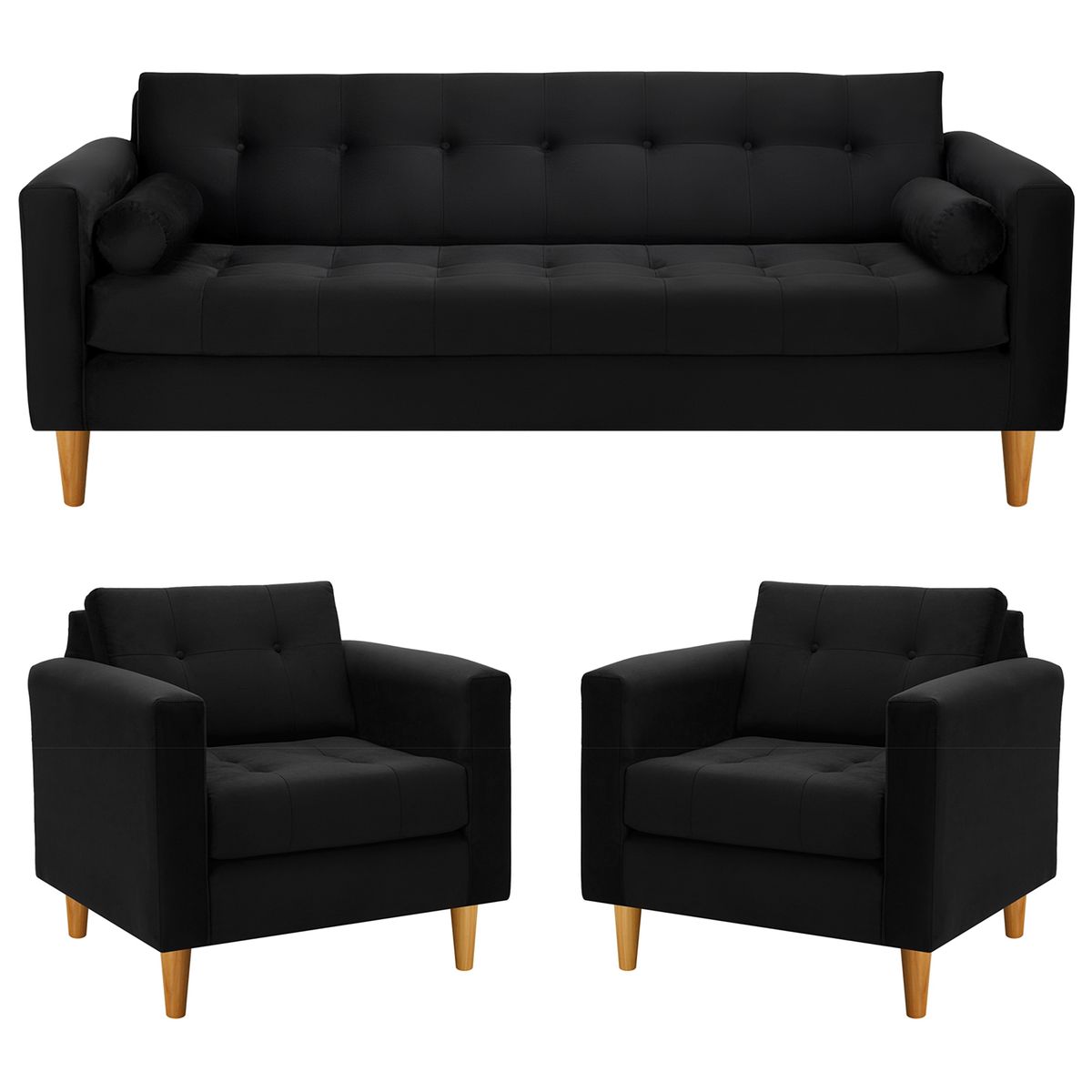 BODEVIR - Sofa Retro 3CG+1+1 Felpa 04 Negro