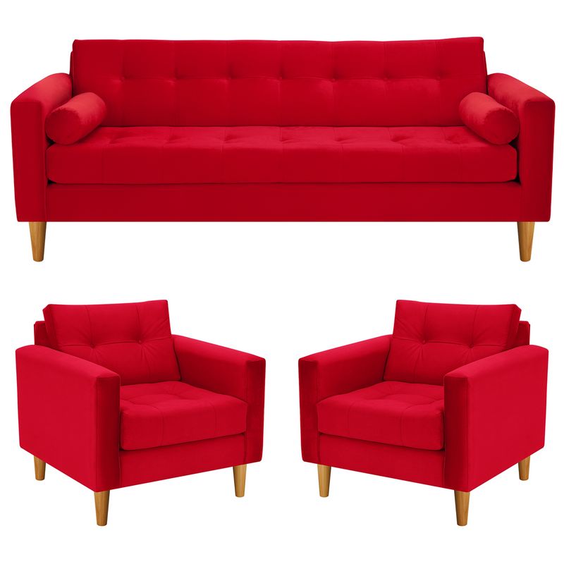 BODEVIR - Sofa Retro 3CG+1+1 Felpa 04 Rojo