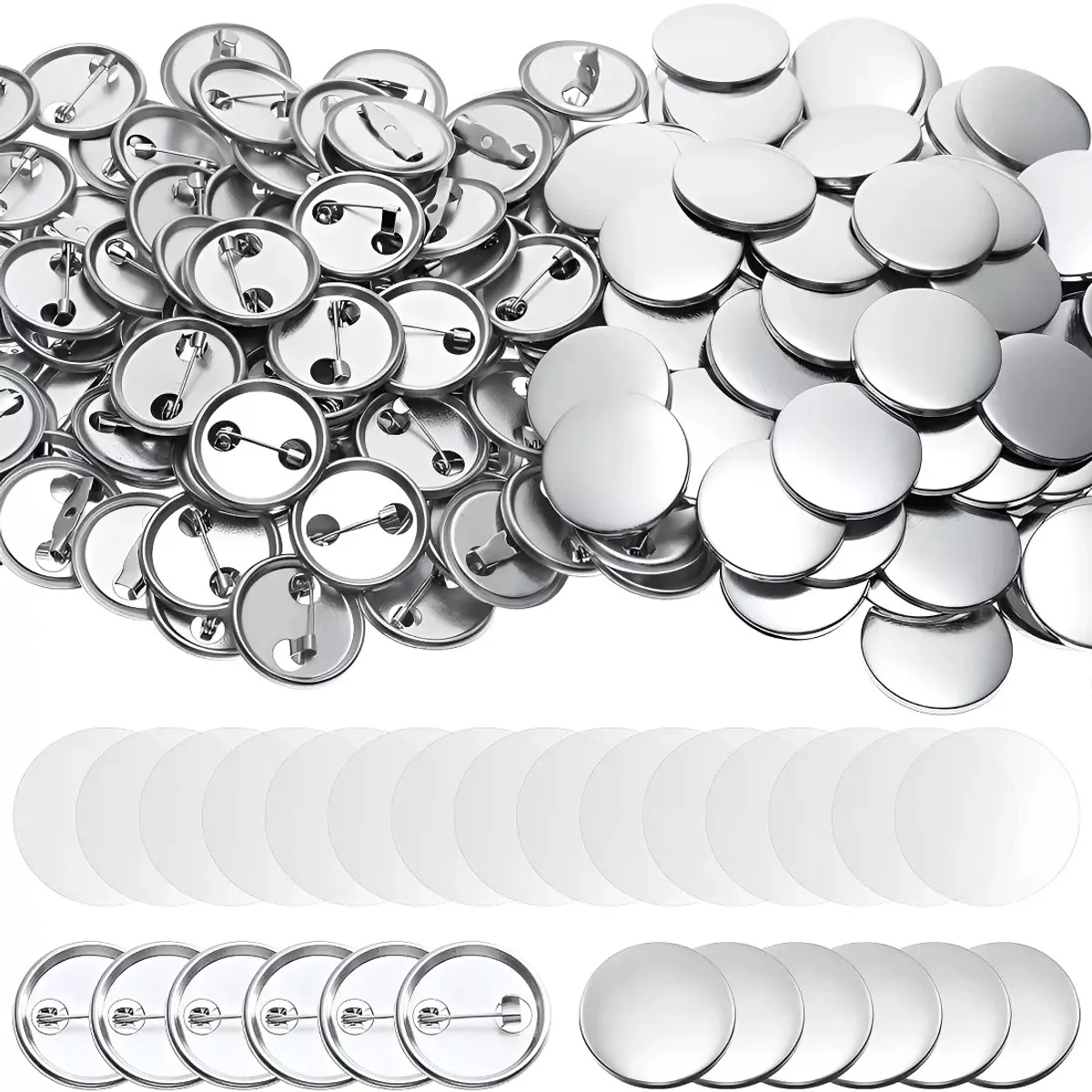MUNDO MAGIA - Pack De 200 Chapitas Alfiler Metalicas Base + Película 37mm