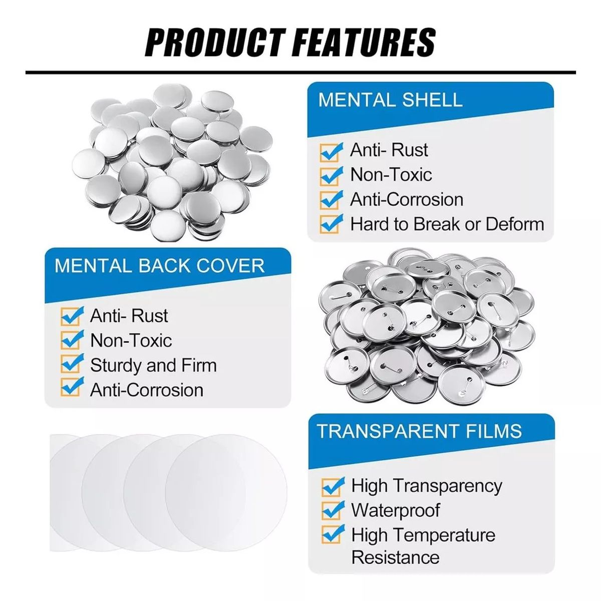 MUNDO MAGIA - Pack De 200 Chapitas Alfiler Metalicas Base + Película 37mm