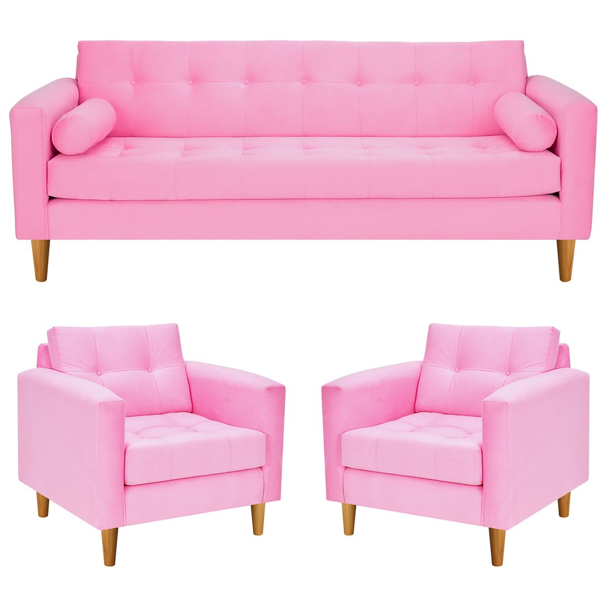 BODEVIR - Sofa Retro 3CG+1+1 Felpa 04 Rosado