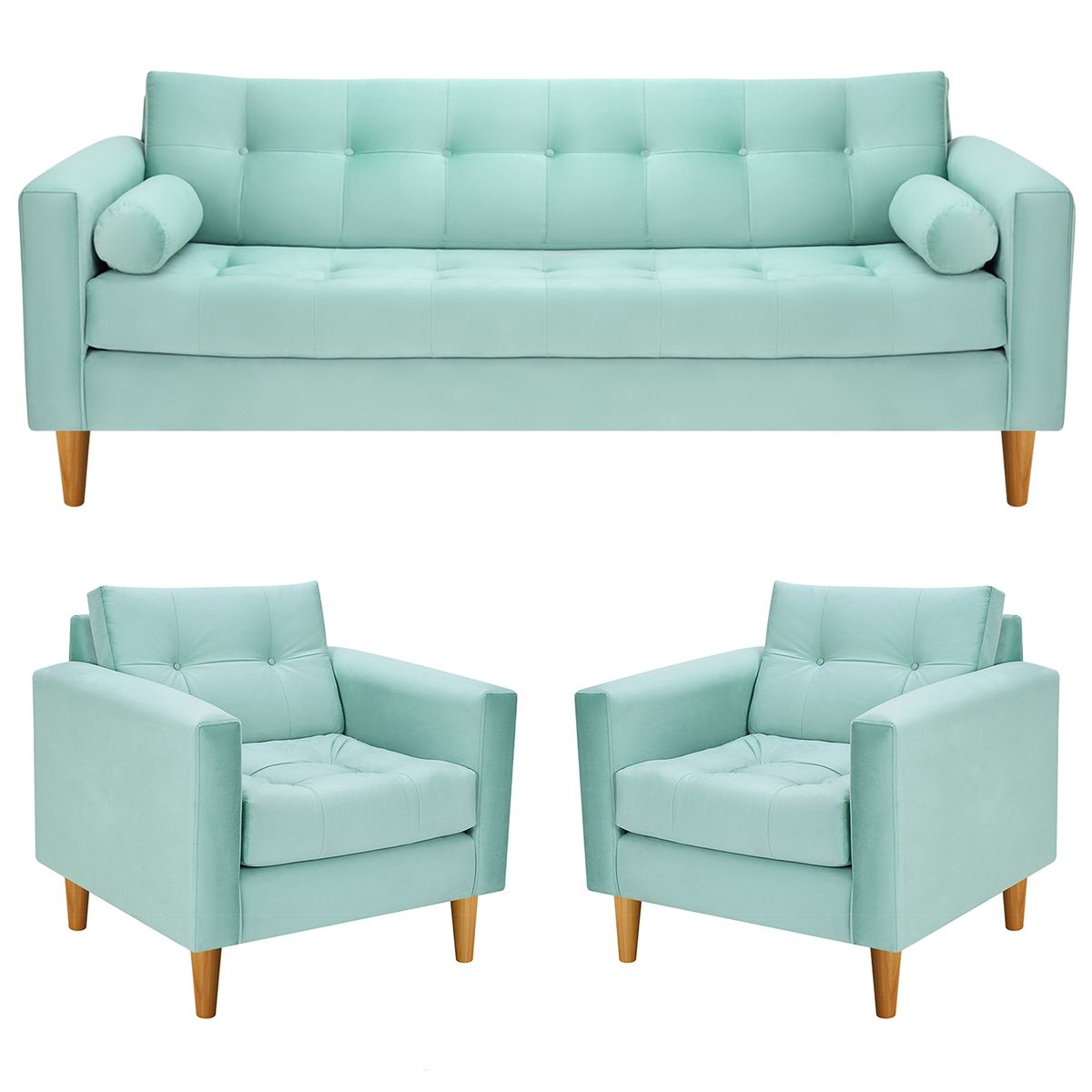 BODEVIR - Sofa Retro 3CG+1+1 Felpa 04 Verde Agua