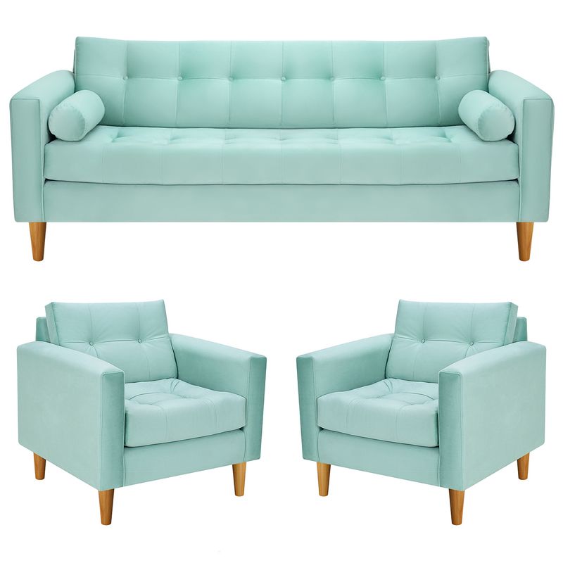 BODEVIR - Sofa Retro 3CG+1+1 Felpa 04 Verde Agua