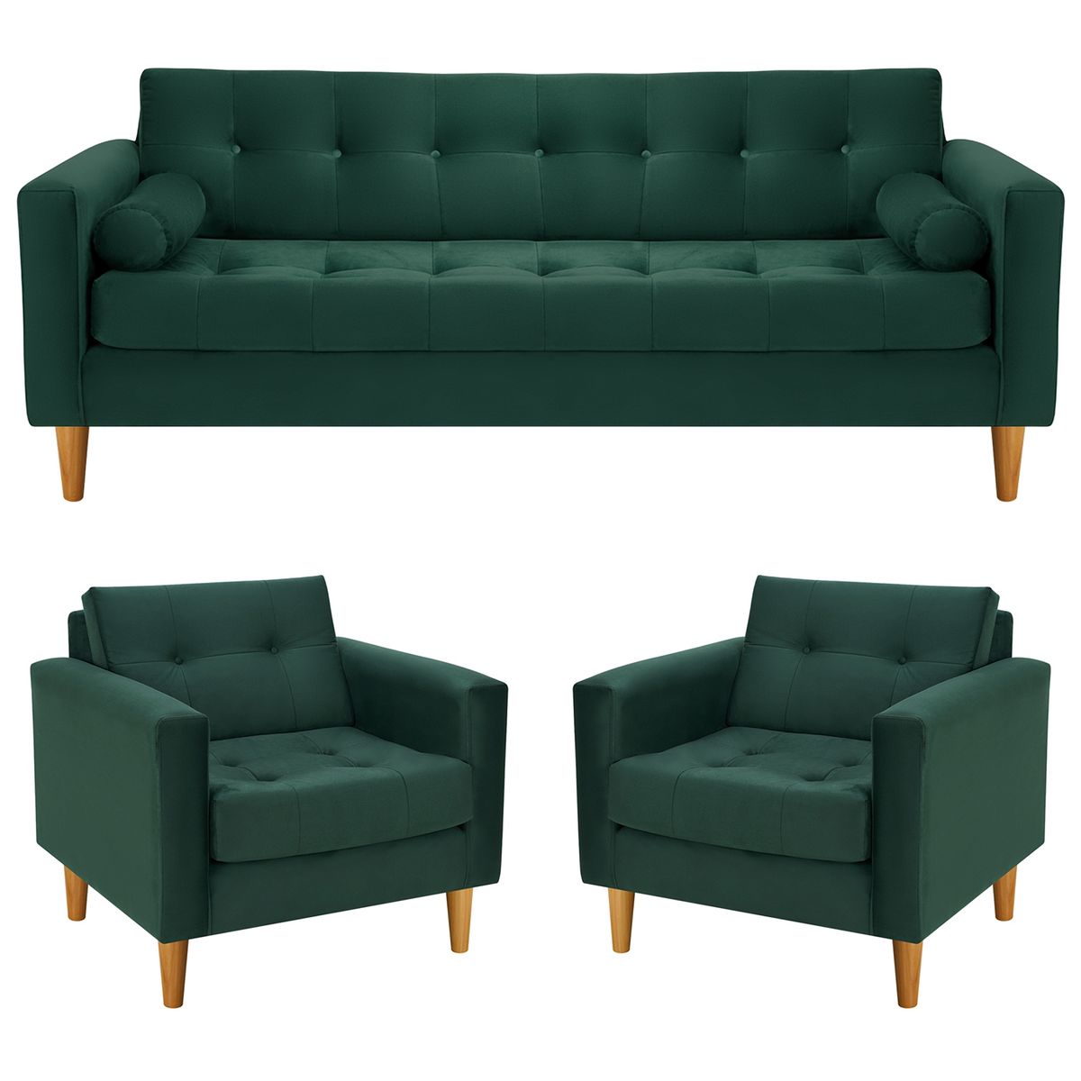 BODEVIR - Sofa Retro 3CG+1+1 Felpa 04 Verde Botella