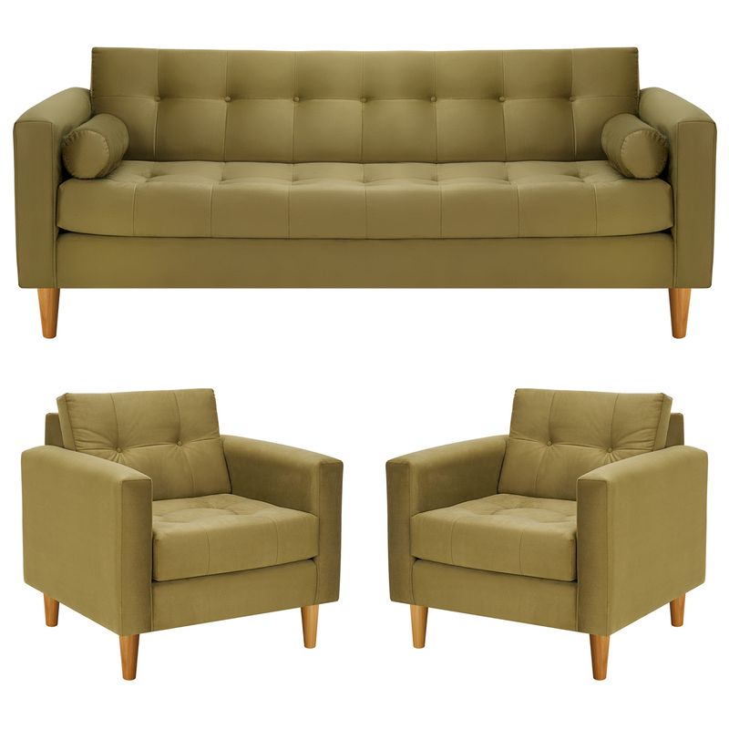 BODEVIR - Sofa Retro 3CG+1+1 Felpa 04 Verde Musgo
