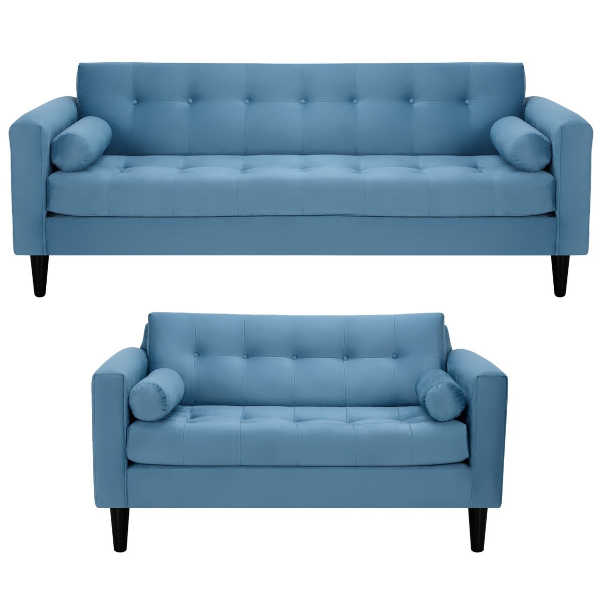 BODEVIR - Sofa Retro 3CG+2C Felpa 00 Azul Petroleo