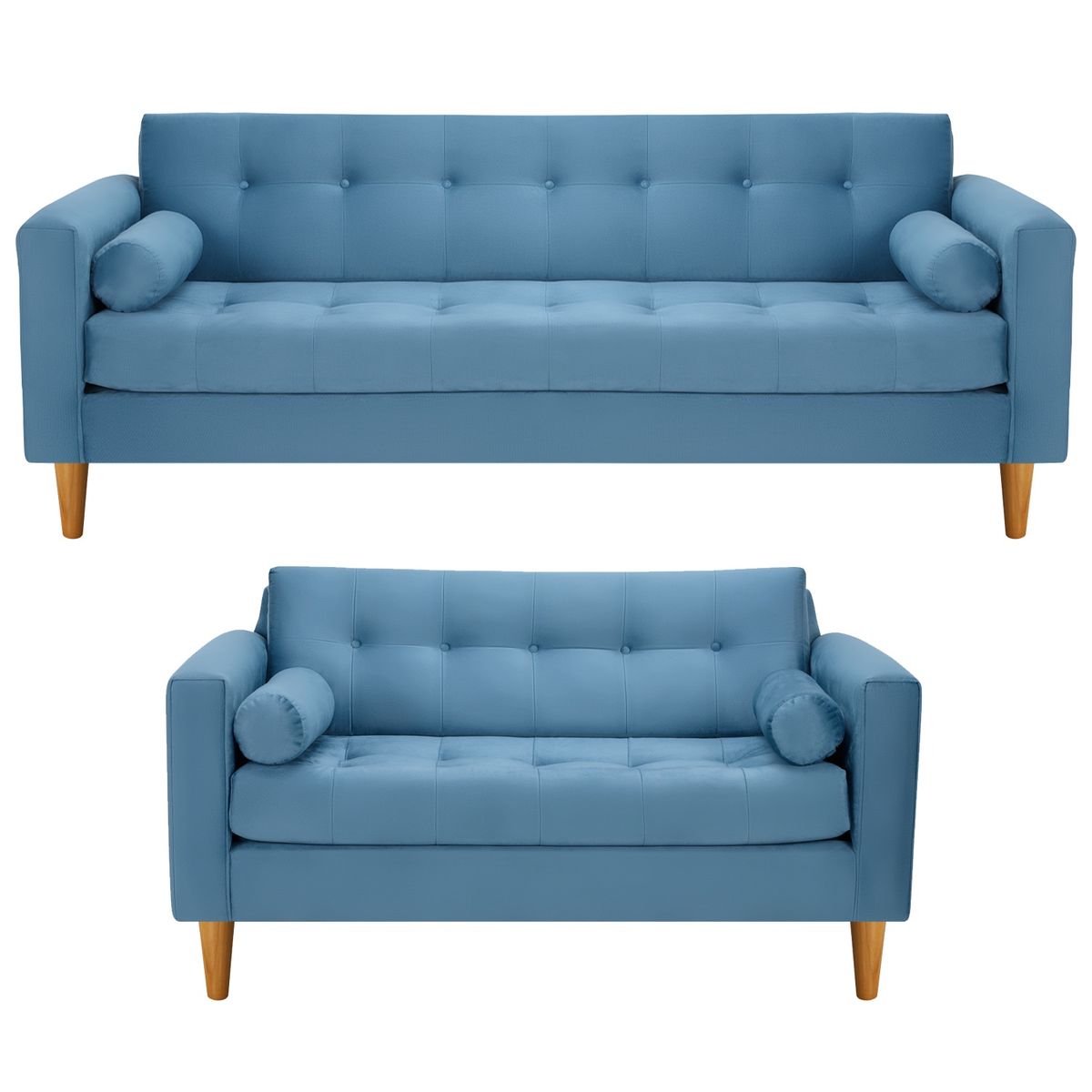 BODEVIR - Sofa Retro 3CG+2C Felpa 04 Azul Petroleo