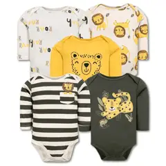 TEDMIMAK - Pack 5 Bodys Bebé Niño Manga Larga 100% Algodón Safari Adventure
