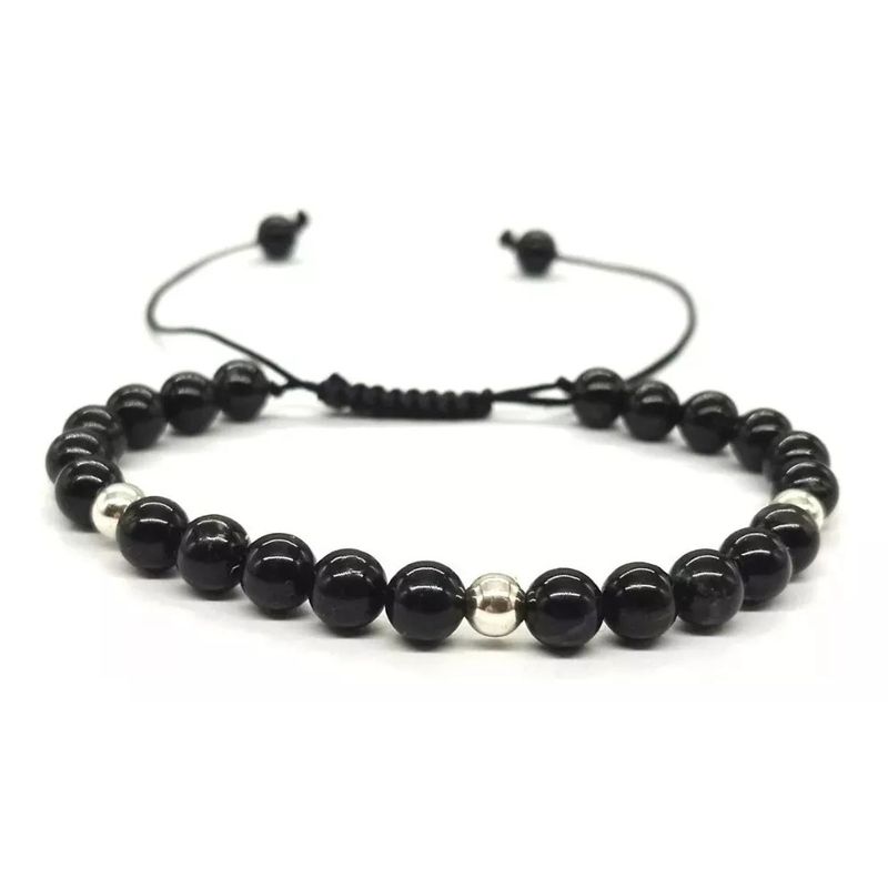 MUNDO MAGIA - Pulsera Turmalina Negra Y Plata Para Energía Positiva