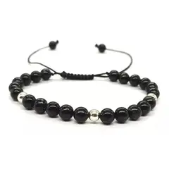 MUNDO MAGIA - Pulsera Turmalina Negra Y Plata Para Energía Positiva