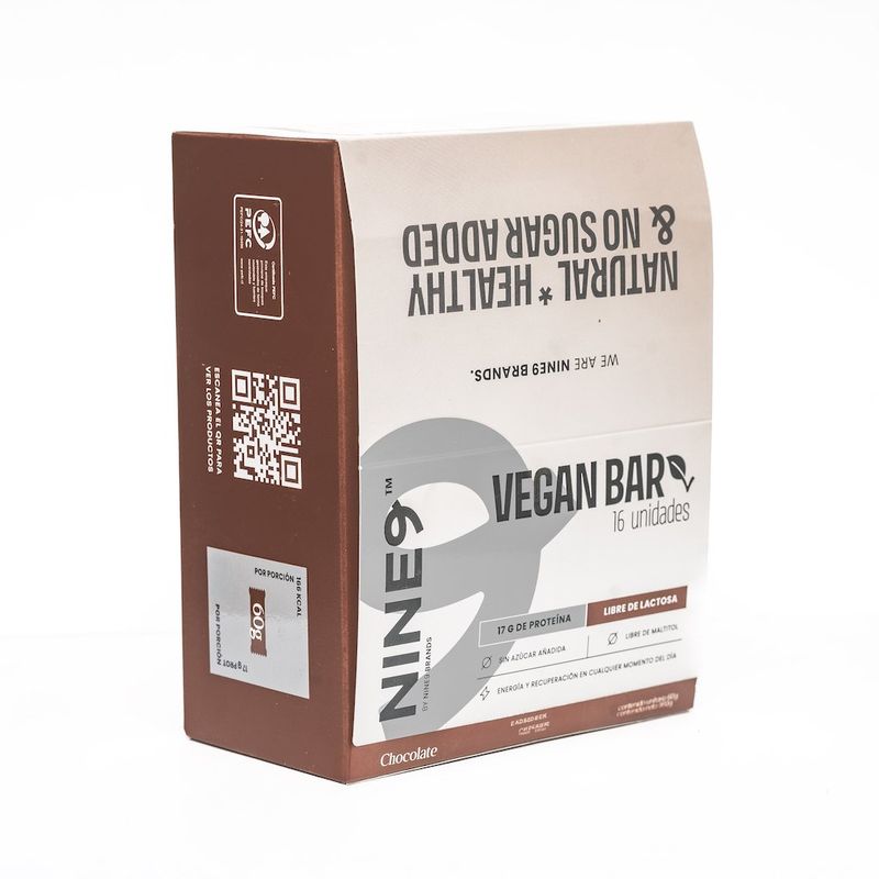 NINE9 BRANDS - Barras de Proteina Vegana NINE9 Bar Chocolate - 16 unidades