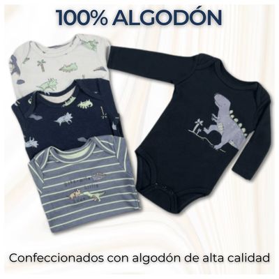 Imagen 2 del producto Pack 4 Bodys Bebé Niño Manga Larga 100% Algodón Dreamy Dinosaurs