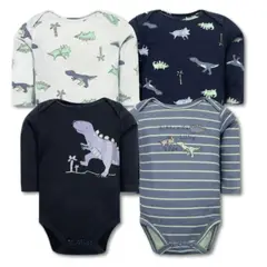 TEDMIMAK - Pack 4 Bodys Bebé Niño Manga Larga 100% Algodón Dreamy Dinosaurs