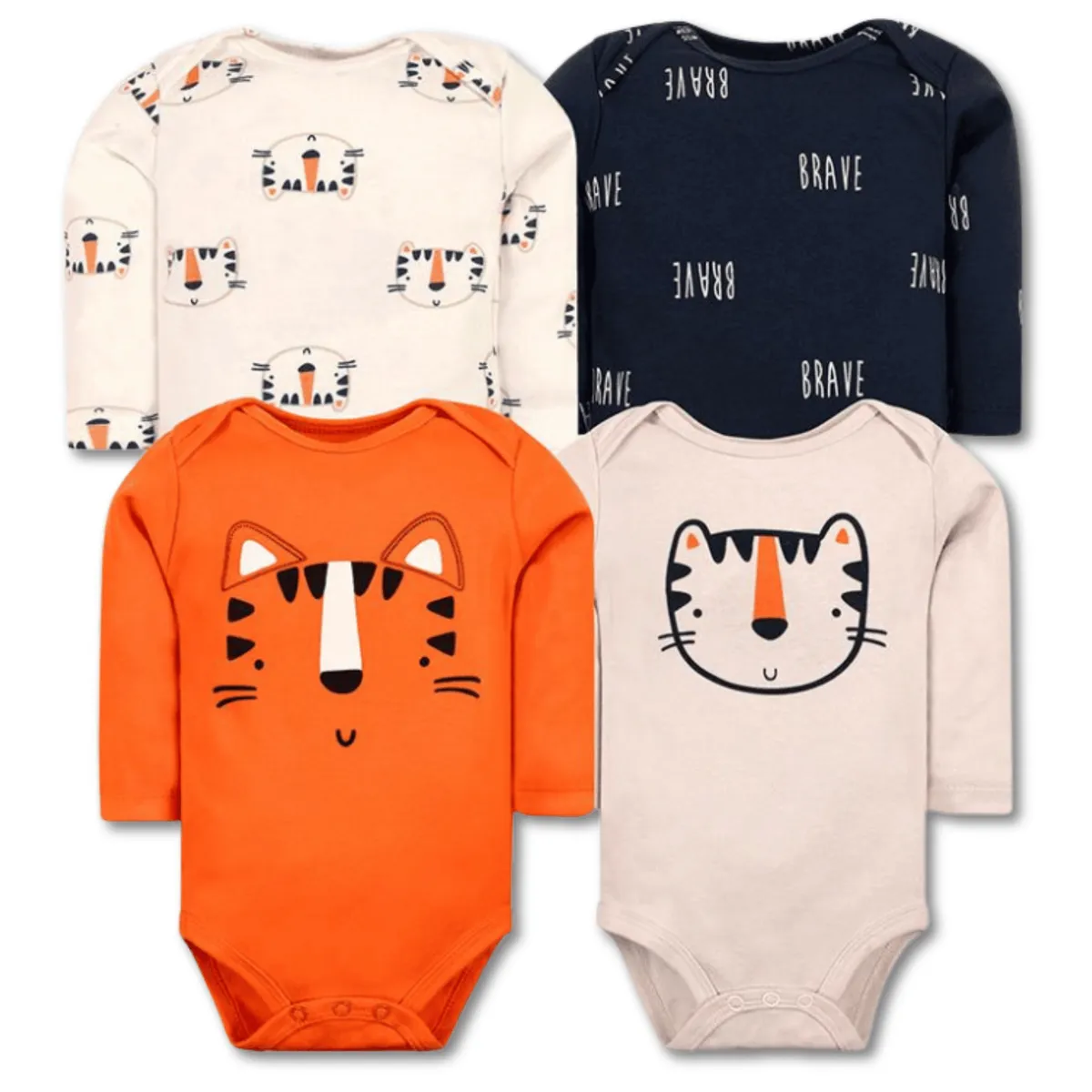 TEDMIMAK - Pack 4 Bodys Bebé Niño Manga Larga 100% Algodón Tiny Tigers