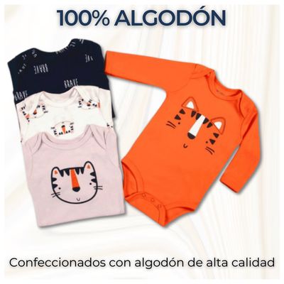 Imagen 2 del producto Pack 4 Bodys Bebé Niño Manga Larga 100% Algodón Tiny Tigers