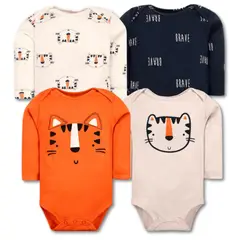 TEDMIMAK - Pack 4 Bodys Bebé Niño Manga Larga 100% Algodón Tiny Tigers