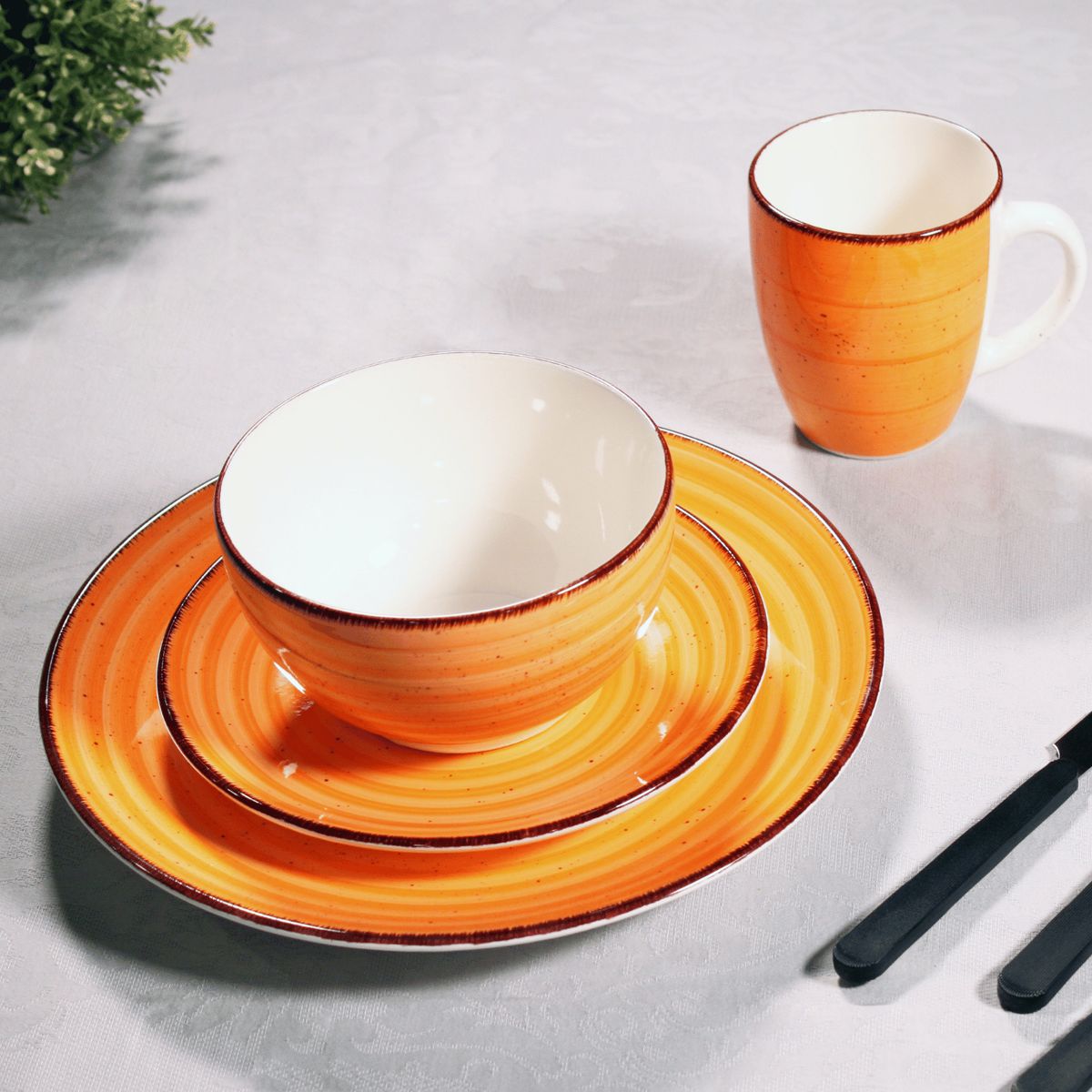 FANTUZZI - Juego de Vajilla Ceramica 16 Piezas Naranja Fantuzzi