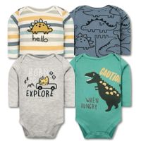 Pack 4 Bodys Bebé Niño Manga Larga 100% Algodón Buddies Dinosaur