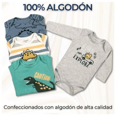 Imagen 2 del producto Pack 4 Bodys Bebé Niño Manga Larga 100% Algodón Buddies Dinosaur