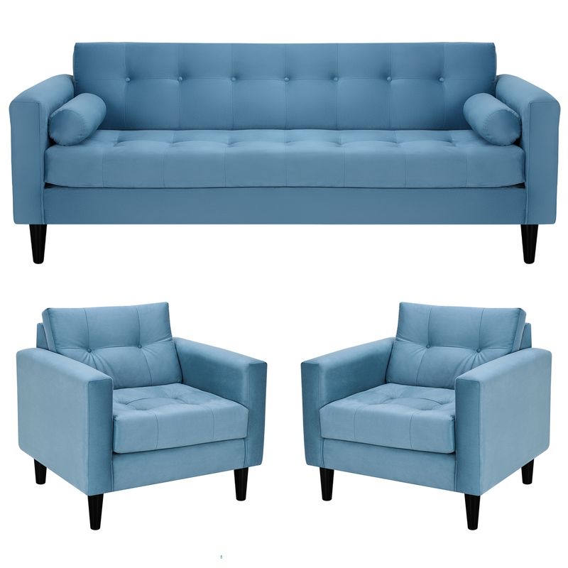 BODEVIR - Sofa Retro 3CG+1+1 Felpa 00 Azul Petroleo
