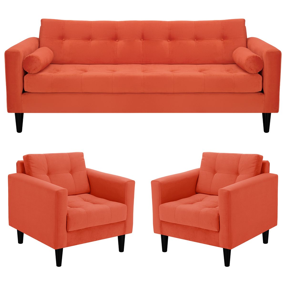 BODEVIR - Sofa Retro 3CG+1+1 Felpa 00 Naranja