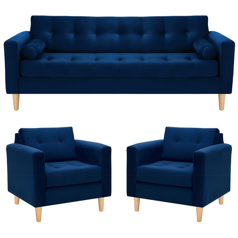 BODEVIR - Sofa Retro 3CG+1+1 Felpa 05 Azul Marino