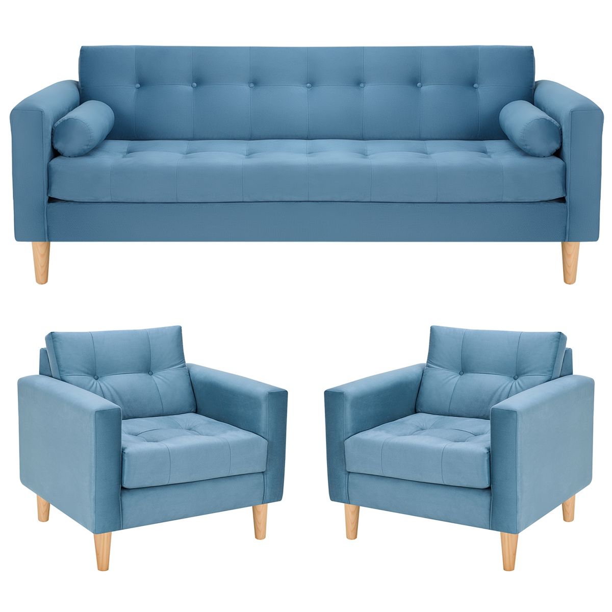 BODEVIR - Sofa Retro 3CG+1+1 Felpa 05 Azul Petroleo